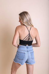 Women High Neck Sleeveless Pullover Crochet Lace Trim Bralette Zarnesh