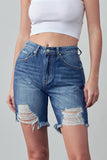 Women High Rise Ripped Zipper Bermuda Denim Shorts | Zarnesh