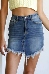 Women High Waist Long Frayed Hem Mini Denim Skirt | Zarnesh