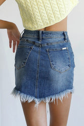 Women High Waist Long Frayed Hem Mini Denim Skirt | Zarnesh