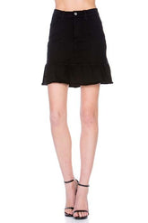 Women High Waisted A Line Ruffle Hem Denim Mini Skirt Zarnesh