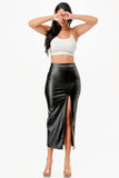 Women High Waisted Open Slit Full Cut PU Leather Pencil Skirt Zarnesh