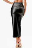 Women High Waisted Open Slit Full Cut PU Leather Pencil Skirt Zarnesh