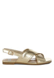 Women Kanon Metallic Pleather Criss Cross Ankle Strap Flats Zarnesh