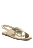 Women Kanon Metallic Pleather Criss Cross Ankle Strap Flats Zarnesh