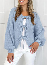 Women's Knit Cardigan V-Neck Long Sleeve Tie-Up Sweater | Zarnesh