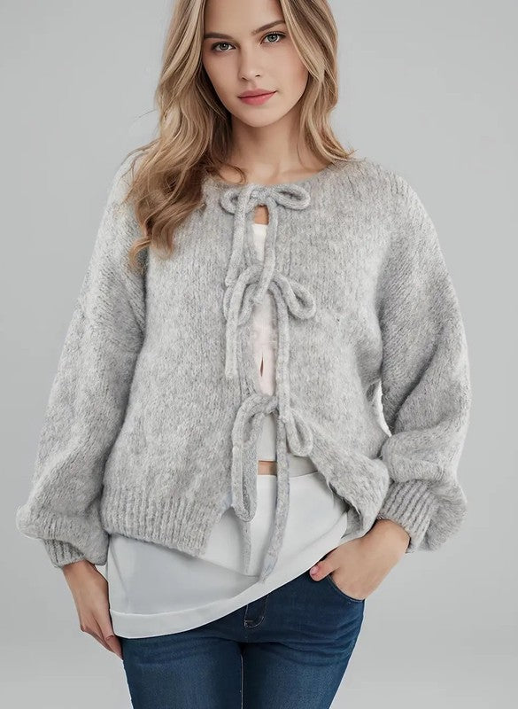 Women's Knit Cardigan V-Neck Long Sleeve Tie-Up Sweater | Zarnesh