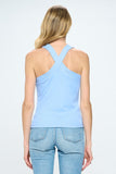 Women Knit Criss Cross Halter Neck Sleeveless Cami Top Blue Zarnesh