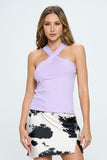 Women Knit Criss Cross Halter Neckline Sleeveless Cami Top Zarnesh