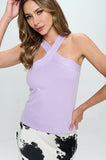Women Knit Criss Cross Halter Neckline Sleeveless Cami Top Zarnesh