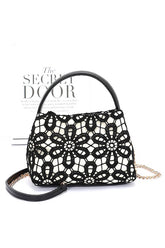Women Lace Flower 2 Tone Top Handle Convertible Clutch Zarnesh