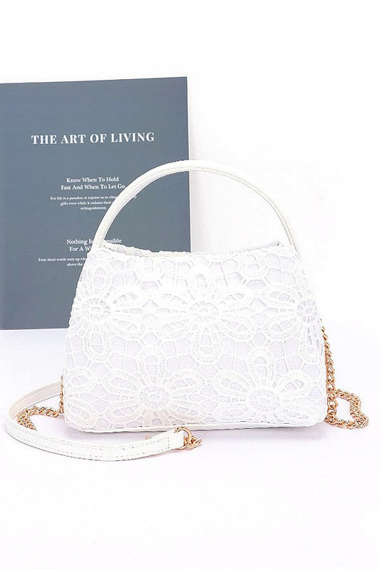 Women Lace Flower 2 Tone Top Handle Convertible Clutch Zarnesh