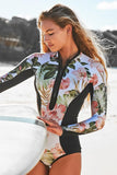 Women Leaf Print UPF50 Rash Guard Beach Water Sports | Zarnesh