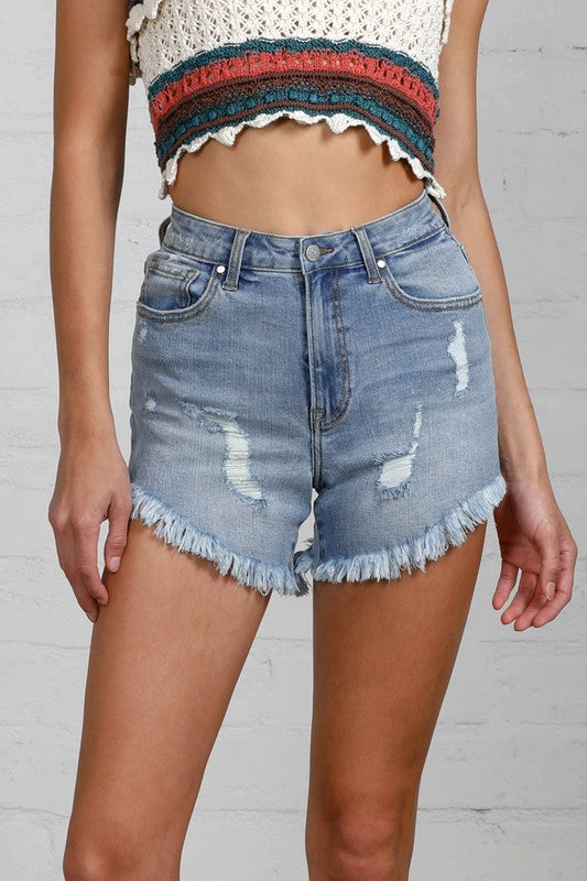 Women High Rise Distressed Premium Light Wash Shorts | Zarnesh