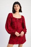 Women Long Sleeve Fully Lined Slight Stretch Lace Mini Dress Zarnesh