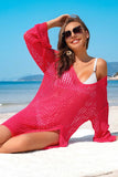 Women Loose Fit V Neck Crochet Side Split Beach Cover Up Zarnesh