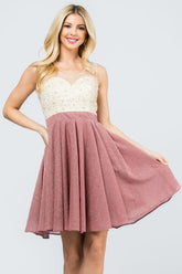 Women Sparkling Knit Jacquard A line Applique Mini Dress | Zarnesh