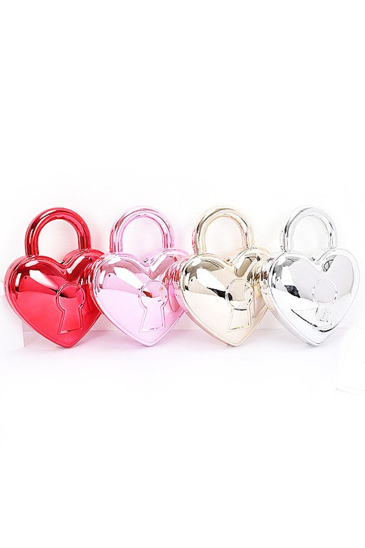 Women Metallic Color Locket Style Clasp Closure Box Clutch Bag Zarnesh