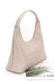 Women Metallic Straw Zip Closure Top Handle Shoulder Bag Zarnesh
