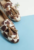 Women Moraug Cow Print Faux Suede Tassels Loafers | Zarnesh