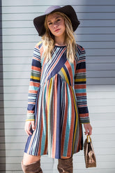 Women Multi Color Cross Stripe Slightly Fitted Cut Midi Dress Zarnesh