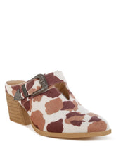 Women Nometa Cow Print Faux Suede Buckle Mules | Zarnesh
