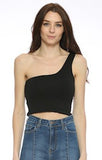 Women One Shoulder Double Layer Fabric Cropped Tank Top Zarnesh