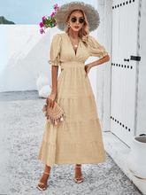 Women Open Back Cutout V Neckline Short Puff Sleeves Midi Dress Zarnesh