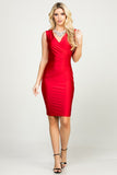 Women Overlap Sleeveless Zipper Tricot Tanya Dress with Side Pleats Zarnesh