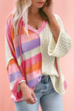 Women Oversized Colorblock V Neck Hooded Sweater | Zarnesh