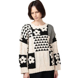 Women Oversized Crew Neck Geometric Floral Knit Sweater Zarnesh