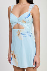 Women Pastel Floral Lace Shoulder Straps Supportive Bust Mini Dress