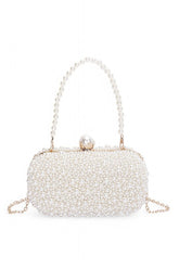 Women Pearl Beaded Gold Chain Strap Statement Box Clutch Zarnesh
