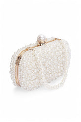 Women Pearl Beaded Gold Chain Strap Statement Box Clutch Zarnesh