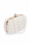 Women Pearl Beaded Gold Chain Strap Statement Box Clutch Zarnesh