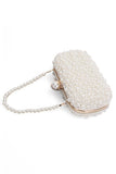 Women Pearl Beaded Gold Chain Strap Statement Box Clutch Zarnesh
