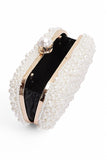 Women Pearl Beaded Gold Chain Strap Statement Box Clutch Zarnesh