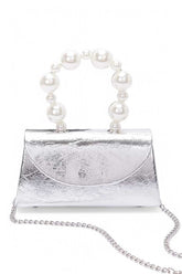 Women Pearl Handle Shoulder Chain Metallic Clutch Swing Bag Zarnesh