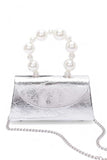 Women Pearl Handle Shoulder Chain Metallic Clutch Swing Bag Zarnesh