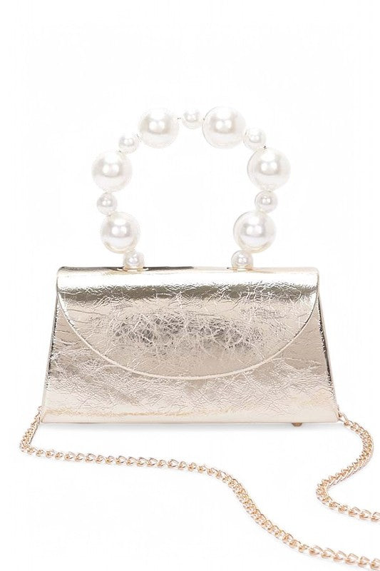 Women Pearl Handle Shoulder Chain Metallic Clutch Swing Bag Zarnesh