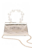 Women Pearl Handle Shoulder Chain Metallic Clutch Swing Bag Zarnesh