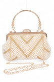 Women Pearl Rhinestone Beaded Handle Secure Closure Clutch Bag Zarnesh