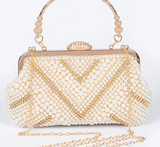 Women Pearl Rhinestone Beaded Top Handle Clutch Bag Zarnesh