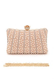 Women Pearl Rhinestone Snap On Evening Formal Box Clutch Zarnesh