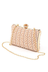 Women Pearl Rhinestone Snap On Evening Formal Box Clutch Zarnesh