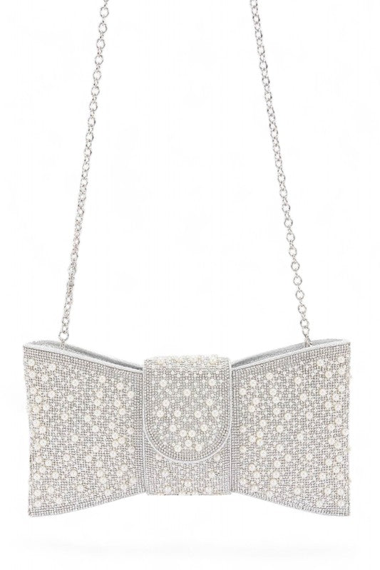 Women Pearl Studs Rhinestone Bow Tie Clutch Bag | Zarnesh