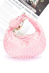 Women Pearl Studs Top Handle Soft Clutch Zarnesh