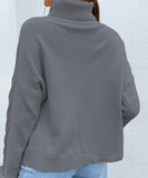 Women Plaid Grey Classic Turtleneck Drop Shoulder Sweater Zarnesh
