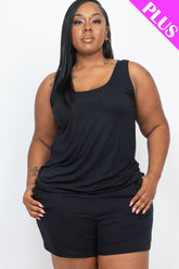 Women Plus Scoop Neck Comfy Tank Top Shorts Set | Zarnesh