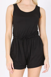 Women Plus Side Pockets Drawcord Drawstring Sleeveless Romper Zarnesh